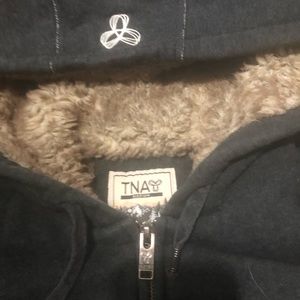 Size M TNA charcoal grey faux fur lined hoodie
